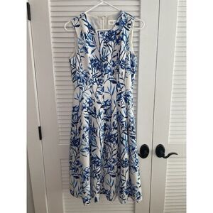 Eliza J Blue White Floral Fit & Flare Midi Dress Sz 6 Sleeveless Lined